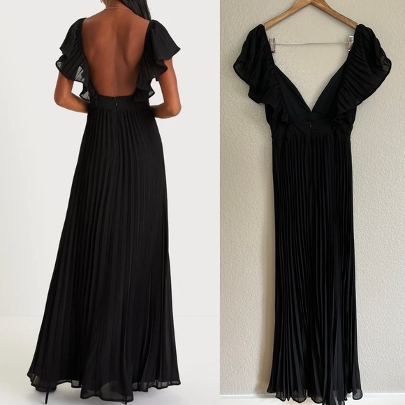 Ideal Occasion Black Pleated Flutter Sleeve Backless Maxi Dress - Picture 3 of 8